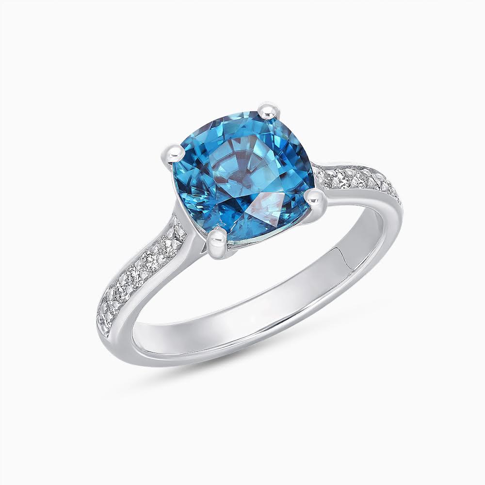Ring solitaire Aurora blue zircon